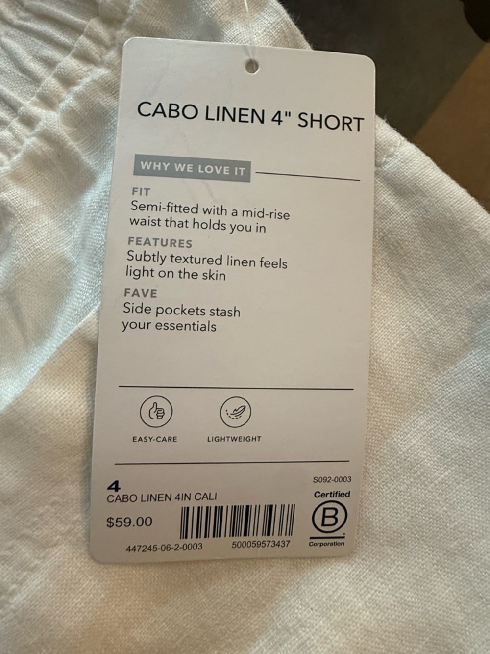 NWT Athleta Cabo Linen Shorts Size 4 Ivory Drawstring MSRP $59 - Picture 3 of 4